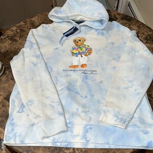 Polo by Ralph Lauren Men's White and Blue Bear Hoodie